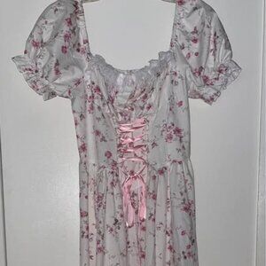 Romantic “CottageCore” Style Floral Midi Dress, Medium